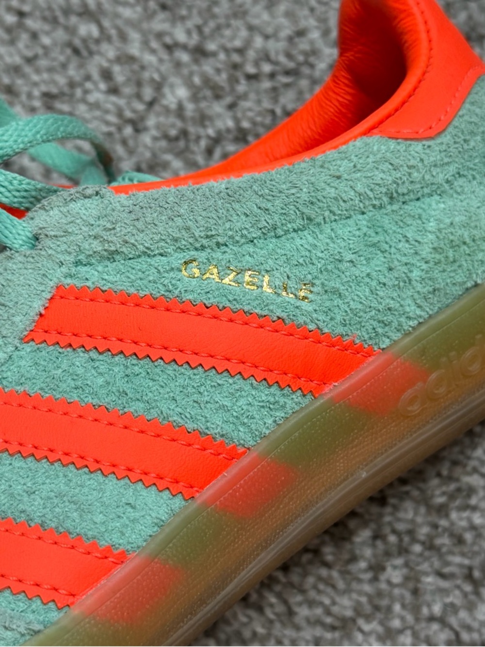 Adidas Gazelle Indoor Mint & Fluorescent Orange with Gum Sole - Picture 7 of 10